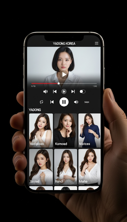 야동코리아 모바일 스트리밍 화면. 세로 화면에 최적화된 플레이어와 간편한 조작 버튼.