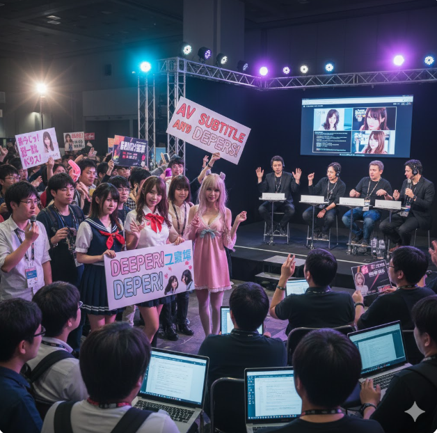 성인 엔터테인먼트(AV) 자막을 매개로 형성된 글로벌 팬덤의 오프라인 이벤트 현장을 생생하게 담고 있습니다.