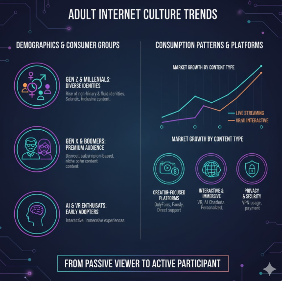 시장 성장 추이: 그래프를 통해 라이브 스트리밍과 VR/AI 인터랙티브 콘텐츠가 시장 성장을 주도하고 있음을 나타내며, 단순 시청에서 능동적 참여로 변화하는 흐름을 강조합니다. 시장 성장 추이: 그래프를 통해 라이브 스트리밍과 VR/AI 인터랙티브 콘텐츠가 시장 성장을 주도하고 있음을 나타내며, 단순 시청에서 능동적 참여로 변화하는 흐름을 강조합니다.