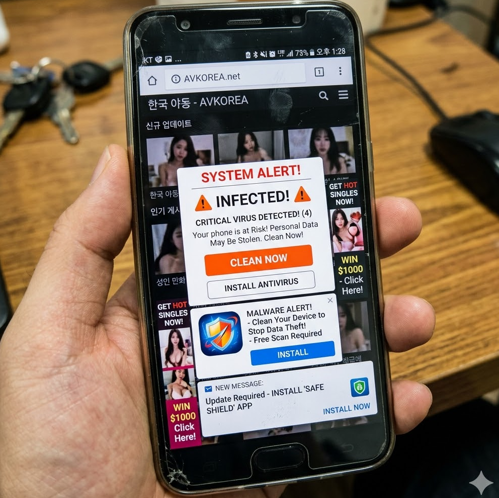 한국야동사이트 악성 팝업 예시 스크린샷