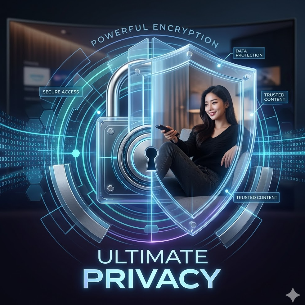 디지털 잠금장치와 투명한 유리 방패가 결합된 3D 보안 그래픽 이미지